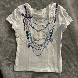 EUC Graphic Necklace Toddler Girl White Tee Sz 3T
